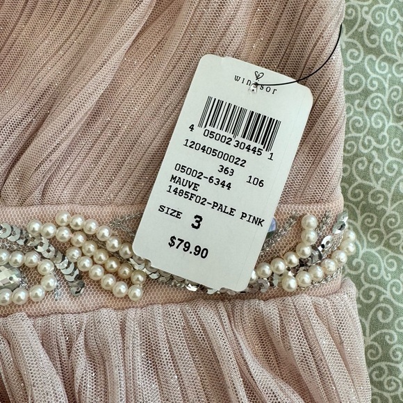 NWT🏷️Pale Dusty Rose Pink Empire Waist Tulle Beaded Maxi Party/Prom Dress, XS-S - Picture 10 of 16